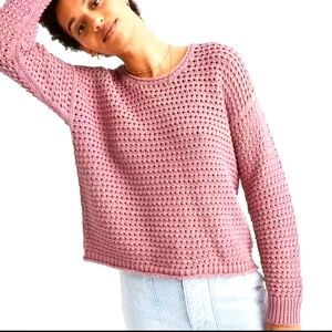 Madewell Womens Pink Knit Pullover Sweater Open Stitch AUSTEN Boxy Small Crochet